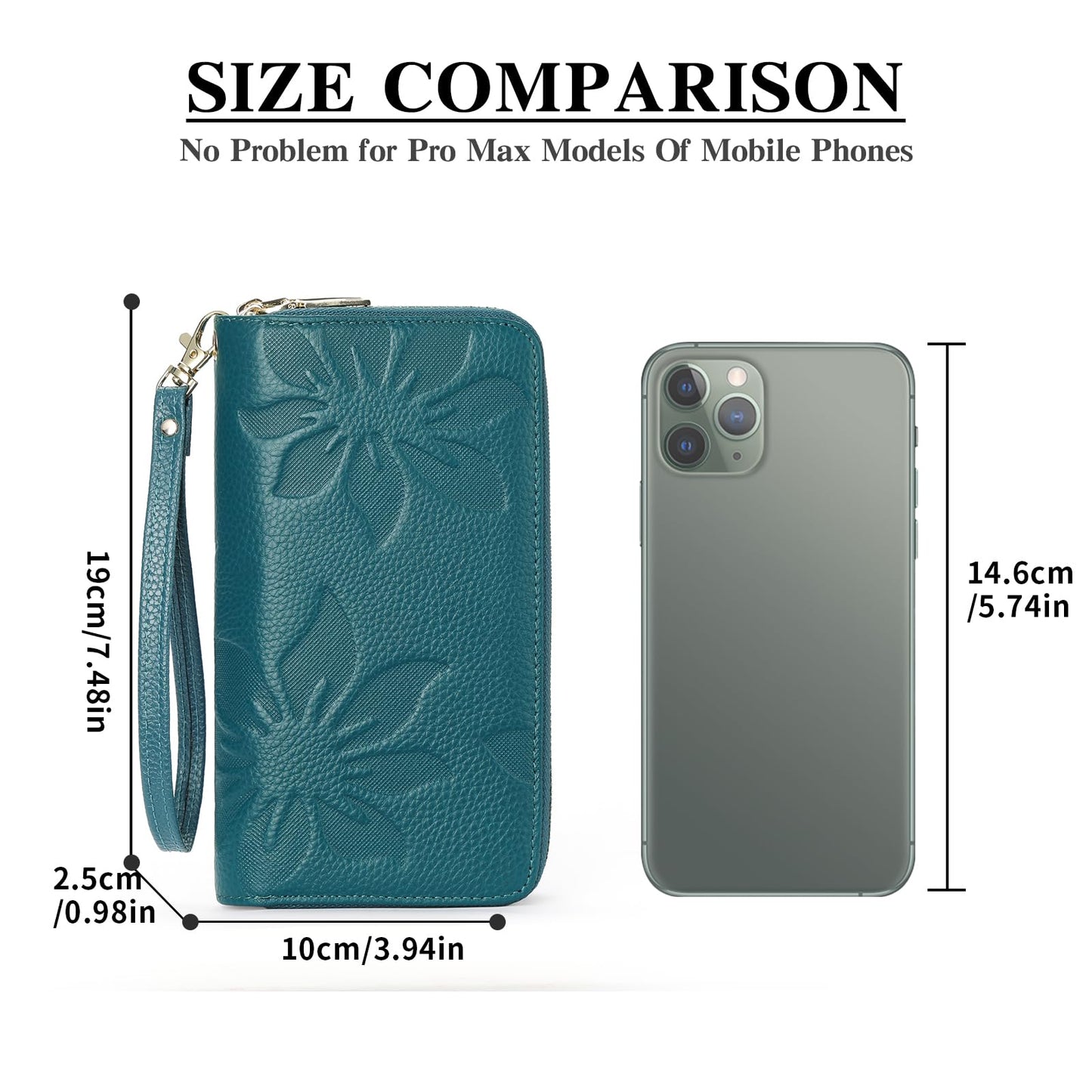 GOIACII Women's Wallet Large Capacity Double Zip Around Credit Card Holder Leather Ladies Wallet with RFID Blocking Phone Wristlet Purse Teal