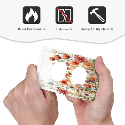 Watercolor Wild Flower Floral 1 Gang Single Duplex Light Switch Plate Outlet Cover Decorative Wall Plate Switchplate Electrical Faceplate for Nursery Bedroom Bathroom Decor