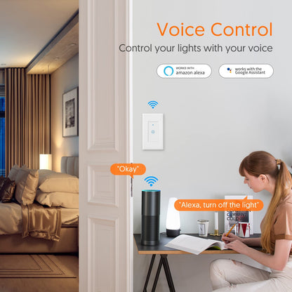 Milfra Smart Light Switch Single-Pole,Smart Switch 2024 New Model 10A,Compatible with Alexa, Siri and Assistant,Voice and Remote Control,Neutral Wire Required,No Hub Required