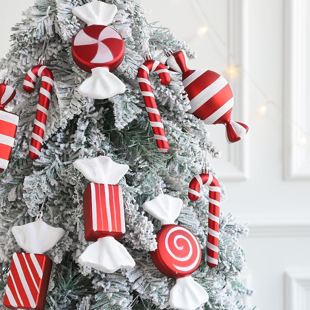 Enanal Red and White Candy Cane Christmas Ornament, 14pcs Assorted Peppermint Lollipop Candy Cane Hanging Pendants for Christamms Tree Decorations Xmas Party Supplies
