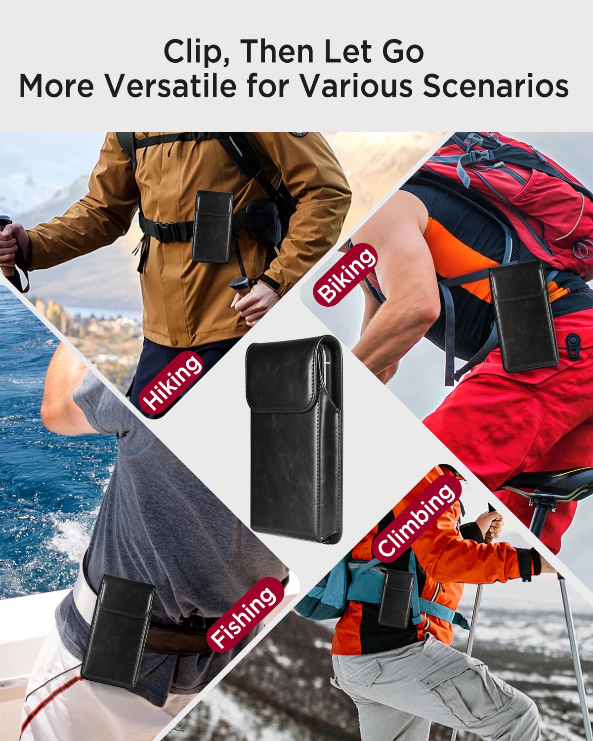Miimall Cell Phone Holster for iPhone 17, 17 Pro 16, 16 Pro 15, 15 Pro 14, 14 Pro 13, 13 Pro 12, 12 Pro 11, 11Pro XR, Leather Cell Phone Belt Holder Pouch for Galaxy S26 S25 S24 S23 S22, Black-Medium