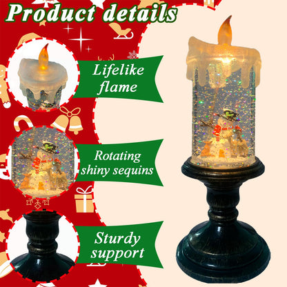 Snowmen Snow Globe Candle Operated Flameless LED Christmas Decor with Swirling Water & Glitter, Spinning Tabletop Centerpiece for Holidays, Winter Wonderland Gift