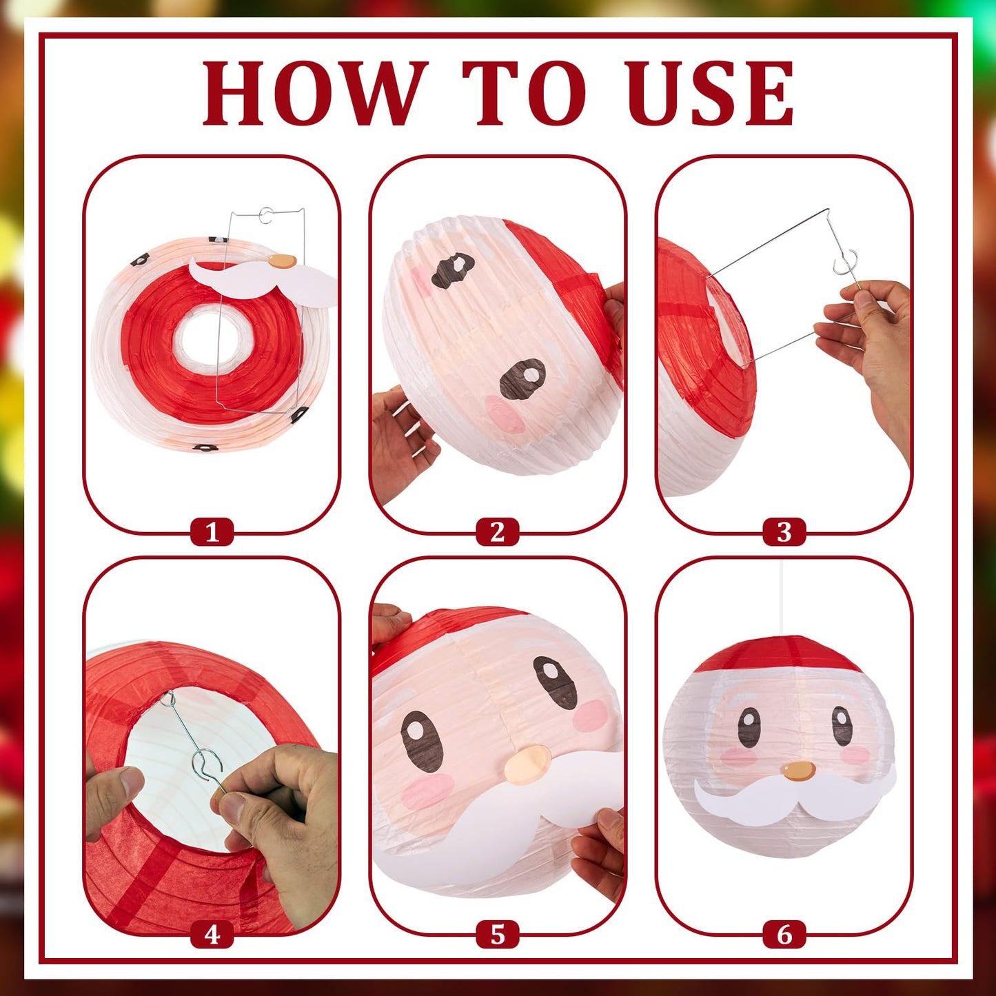OBBOLO Christmas Hanging Paper Lanterns and Honeycomb Set, 11 PCS Santa Snowman Reindeer Theme Lanterns and Paper Christmas Tree Honeycombs, Holiday Ceiling Party Decorations for Home, Classroom