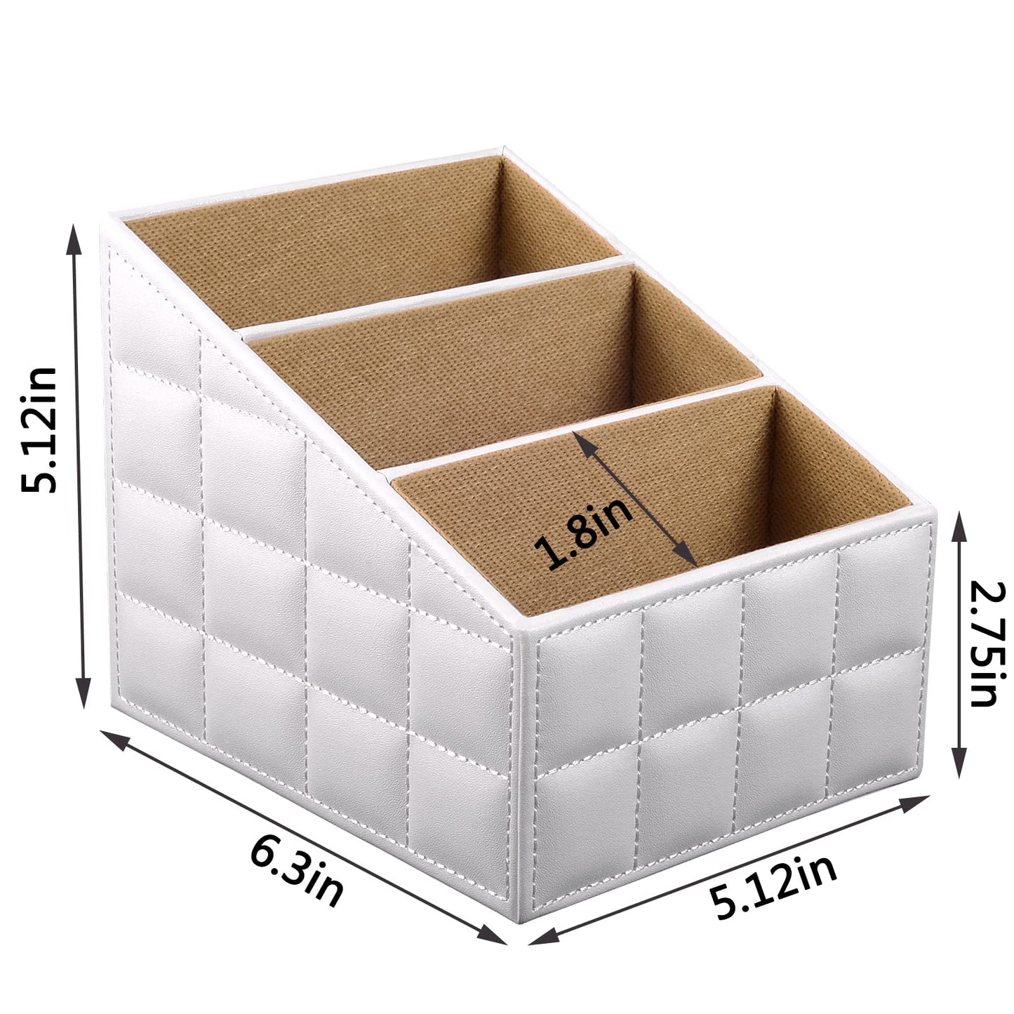 RHCSZ Fashionable PU Leather TV Remote Control Holder with 3 Compartments,Multifunction Desktop Organizer Holder, Media Accessory Storage & Organize Controllers (white)…