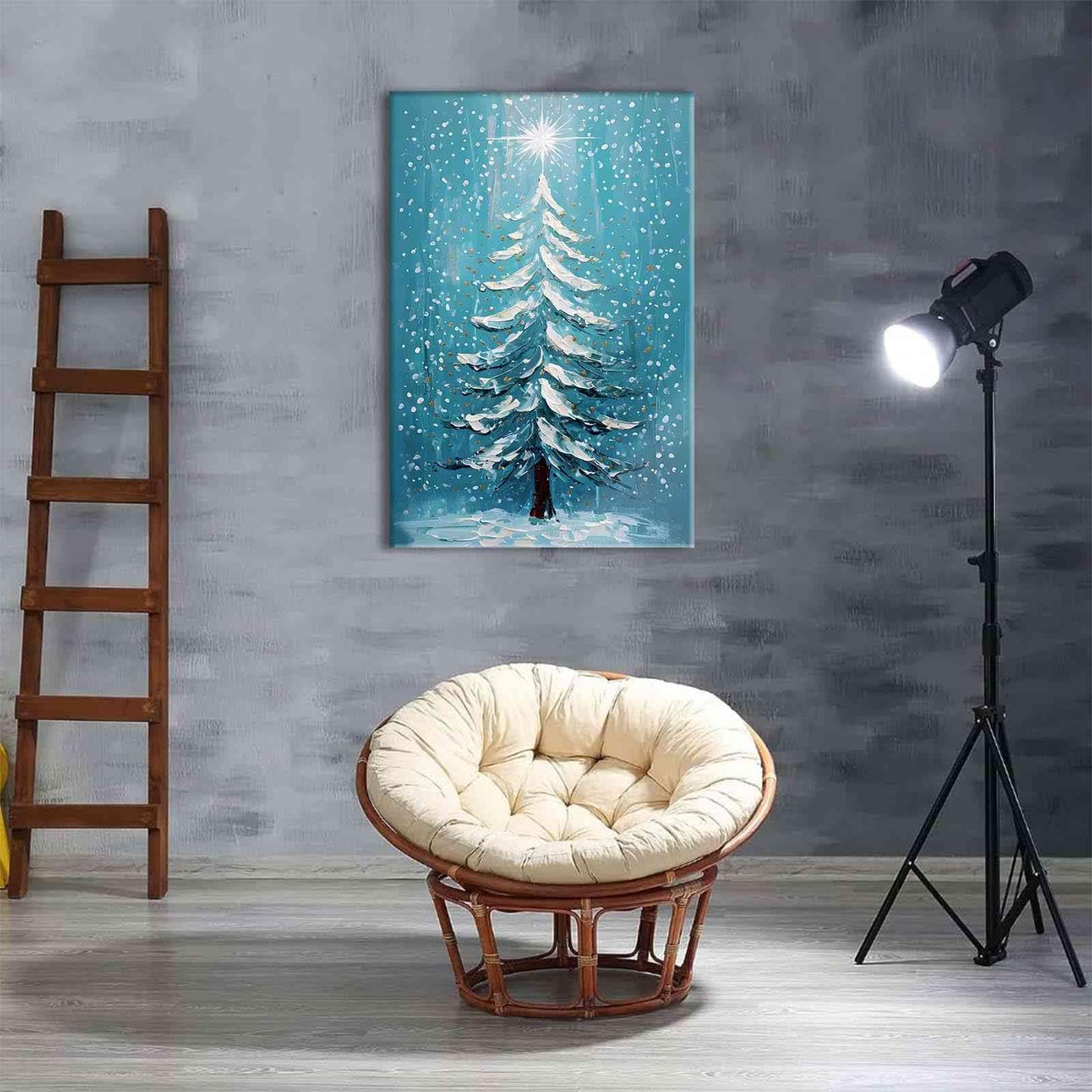 Framed Canvas Wall Art Blue Christmas Tree Print Merry Christmas Wall Decor Holiday Nature Gift Holiday Poster 8x12in Wood Framed