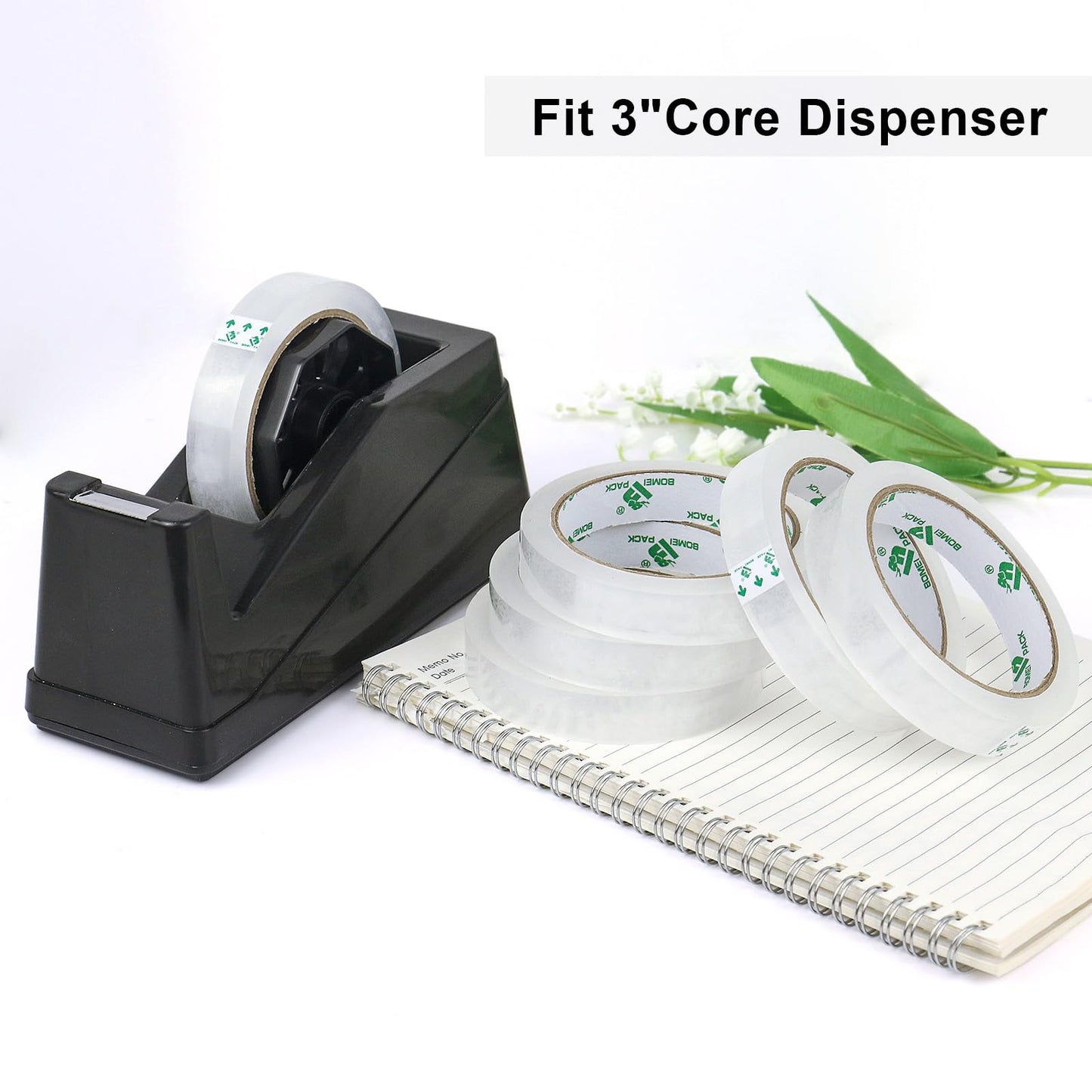 BOMEI PACK 10Rolls Clear Tape Refills for Dispenser, Transparent Gift Wrap Tape 3 Core Tape for Home, School and Office, 3/4inch x 50yds