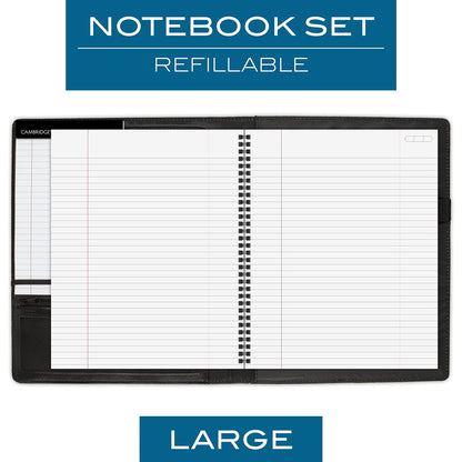 Cambridge Limited Business Notebook, 8-1/2" x 11", 50 Sheets, NoteTaker Portfolio and Refillable Notebook with 5" x 8" Notepad and Business Card Pocket, Zipper Mesh Pocket, Black (06126)