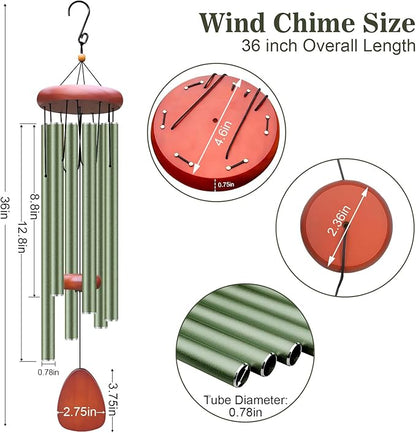 Large Aluminium Wind Chimes Outside, Soothing Melodic Memorial Sympathy Wind Chime, Suitable Outdoor Garden Decor, Gift for Mom Women Neighbors (Green Wind Chime -36“)