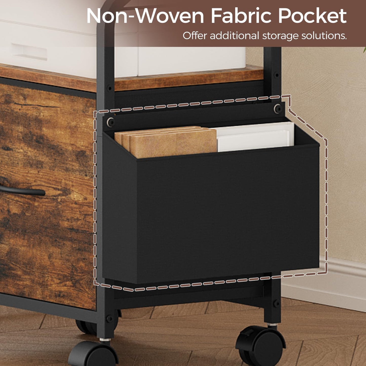 MAHANCRIS Small File Cabinet, Rolling Filing Cabinet for Under Desk with Divider, Single Non-Woven Fabric Drawer File Organizer for A4/Letter Size Documents, Under Desk Storage, Rustic Brown FCHR3001