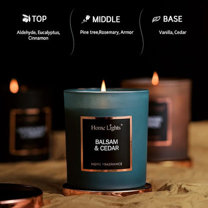 Scented Soy Candles, 35 Hours Burn Time, Natural Soy Wax, Home Fragrance Decor Gift for Women & Men, Balsam & Cedar