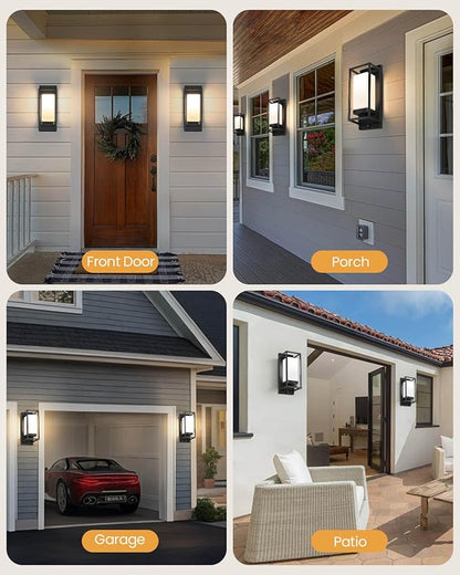 SHIMR Outdoor Wall Light with Dusk to Dawn Sensor, Black Exterior Lighting Fixtures with LED Bulb Included, E26 Base, Waterproof Outdoor Sconce Lights for Porch Garage Front Door, 2 Pack