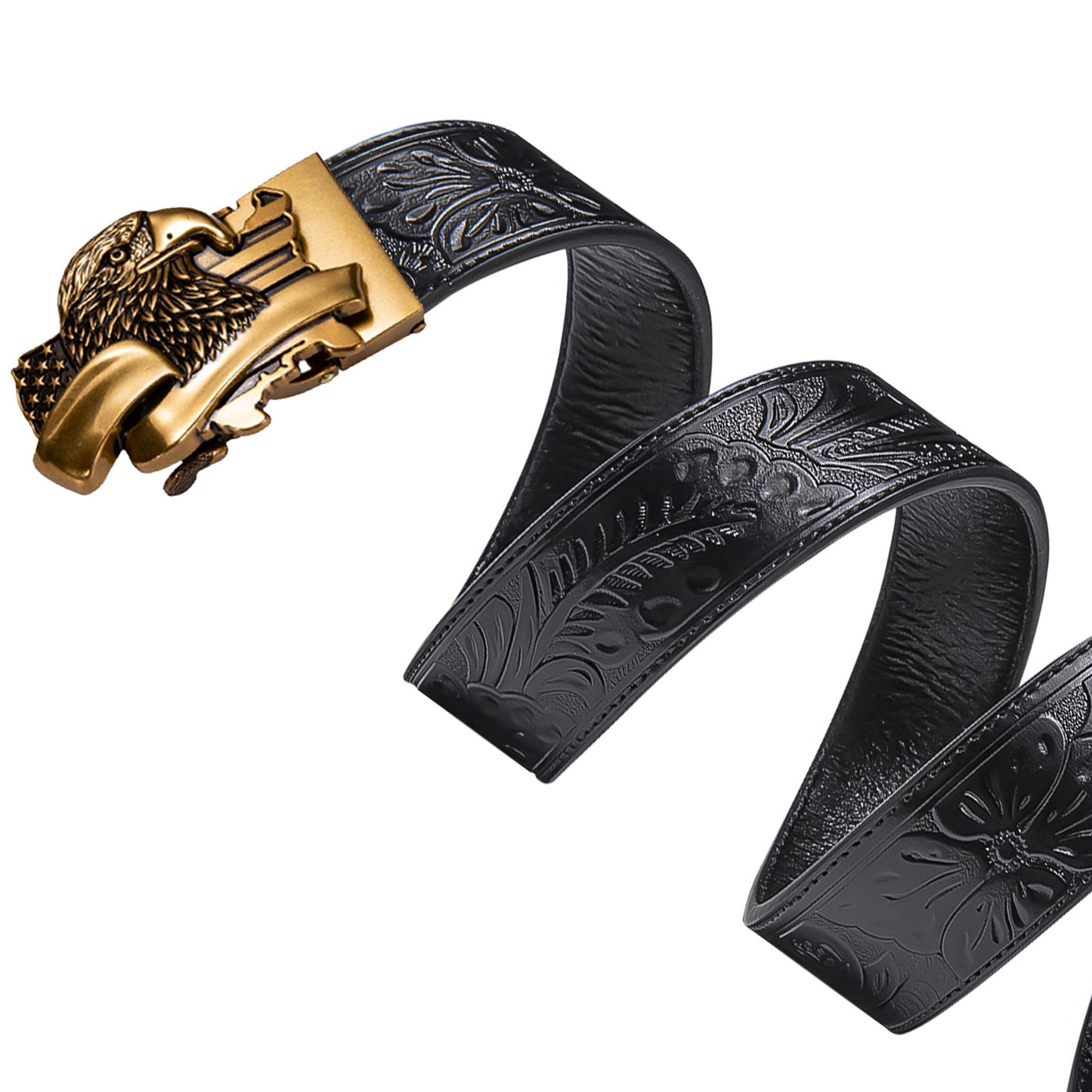 Dubulle Western Ratchet Belt Black Copper Eagle Buckle Cowboy Leather Automatic Belts for Men's Dress Jeans