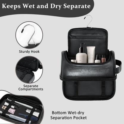 Aganmi Personalized Gifts Travel Toiletry Bag for Men Him, Laser-Engraved Initial PU Leather Waterproof Shaving Bag Christmas Birthday Gift for Men Dad Husband Boyfriend Groomsmen, Black M