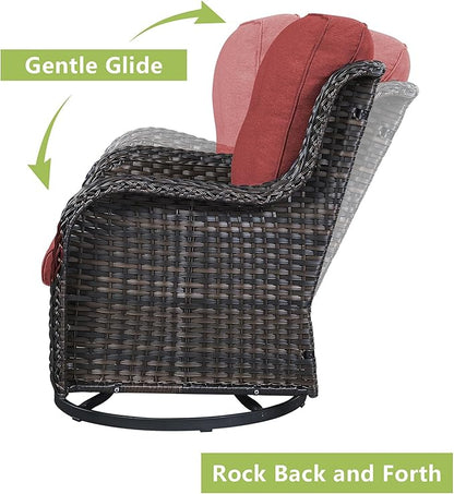 Rilyson Patio Chairs Rocking Swivel Chiar - 2 Piece Outdoor Wicker Furniture Chairs Set Rattan Rocker Chairs with High Back and Deep Seating for Outside Porch Deck Garden(Brown/Red)