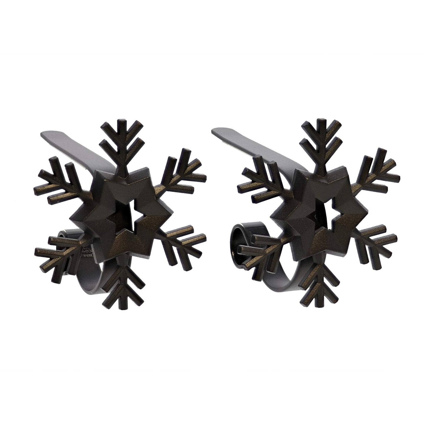 Haute Decor MantleClip Stocking Holders with Removable ZINC Alloy Holiday Icons (2-Pack Snowflake, Black) - Christmas Stocking Hanger for Mantels up to 3 inches Thick