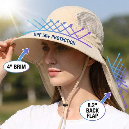 Womens UV Sun Protection Fishing Hat Foldable Waterproof Hiking Hat Women Neck Flap Wide Brim Gardening Hat with Ponytail Hole for Women Pink