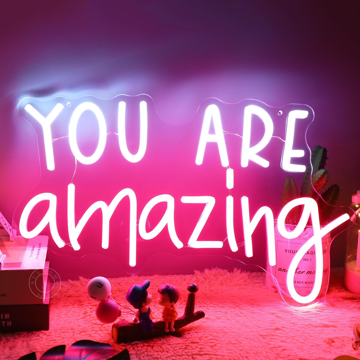 SYLHOME You Are Amazing LED Neon Light Sign 5V Girls Boys Bedroom Living Room Classroom Wall Decor Sign Hanging Smart Kid Teachers Birthday Decor USB 16.9" X 10.6" Pink White