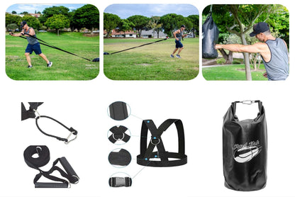 Upgraded ShredPak - Resistance Training System - Weight Sled Harness Weight Bladder & Handles - Most efficient Workout for Athletes - Burn 3X The Calories - 4-Piece Kit for Gym, Home and, Outdoor