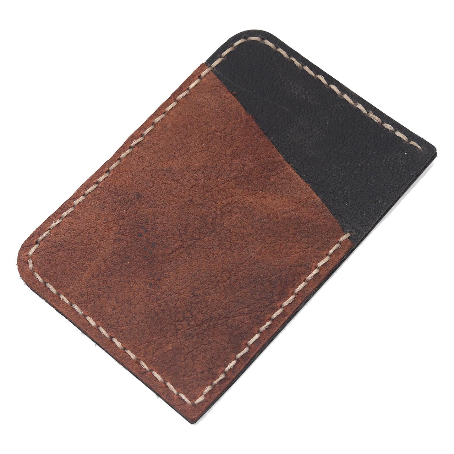 Handmade Genuine Leather Slim Front Pocket Wallet for Men & Women - Ultra Thin Minimalist Card Holder with Cash Slot (4.2×2.8×0.1 inches) - Brown & Black Contrast Design, Perfect Everyday Carry & Gift
