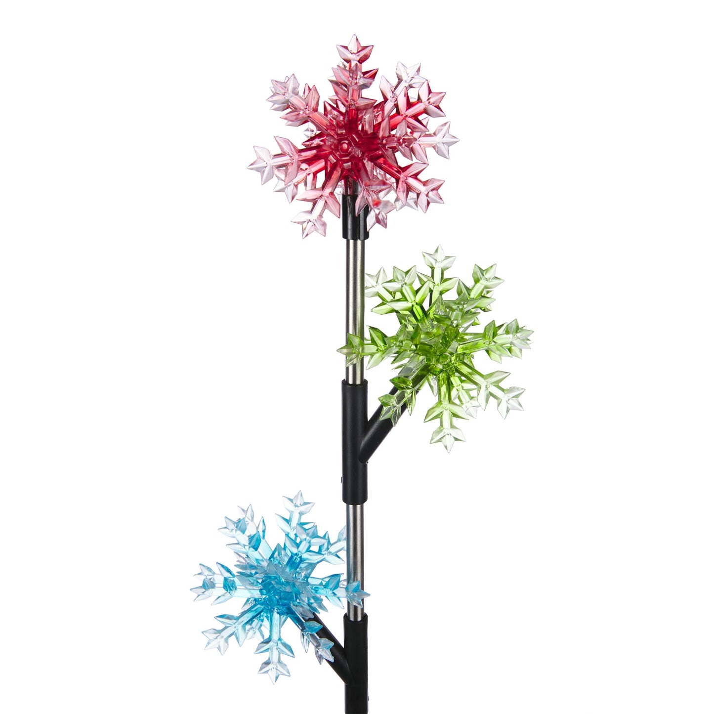 Alpine Corporation 32" Tall Outdoor Tiered Snowflake Garden Solar Stakes with 3 Cool White LED Lights - Set of 2 Christmas Decorations