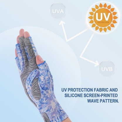 Palmyth UV Protection Fishing Fingerless Gloves UPF50+ Sun Gloves Men Women for Kayaking, Hiking, Paddling, Driving, Canoeing, Rowing（Ice Blue，Large）