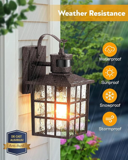 VIANIS 2 Pack Motion Sensor Outdoor Lights, Oil Rubbed Bronze Dusk to Dawn Wall Lights Lantern, 100% Aluminum Coach Exterior Lights Sconce for Patio, House, ORB Front Porch Light with Waterproof