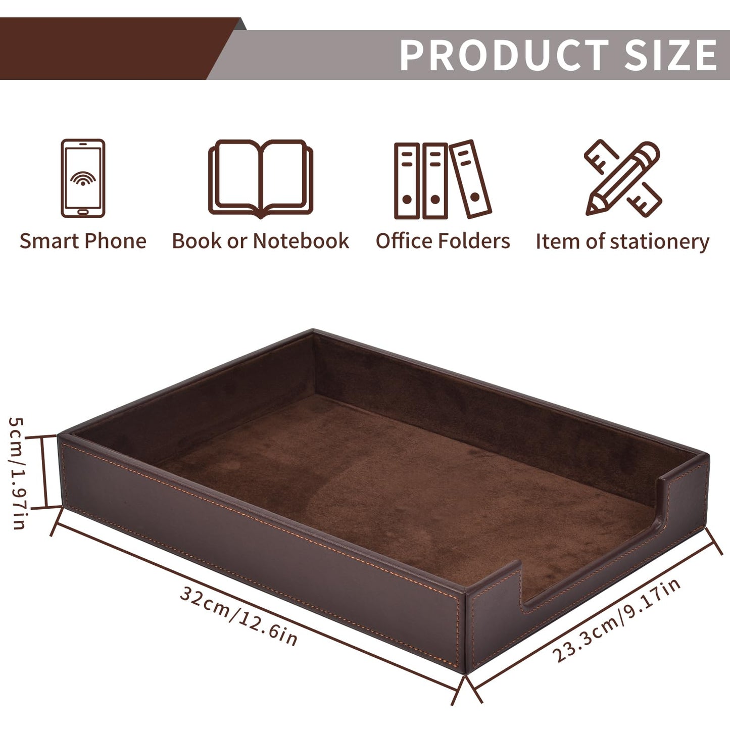 RHCSZ PU Leather Letter Tray - Load Documents Trays Front for Office Desktop Organizer - Desk Magazine, File, A4 Paper Holder - Paper Document File Holder Drak Brown (Drak Brown, A4-Tray)