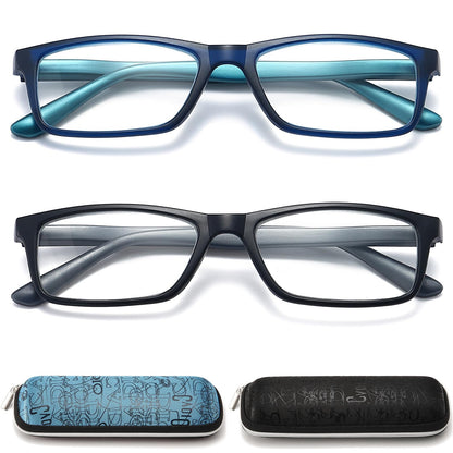 RaoOG Reading Glasses 1.5 Blue Light Blocking for Men Women,Rectangular Frame Computer Readers with Spring Hinge,Anti Eyestrain/UV Ray Flexible Eyeglasses (2-Pack/Case)