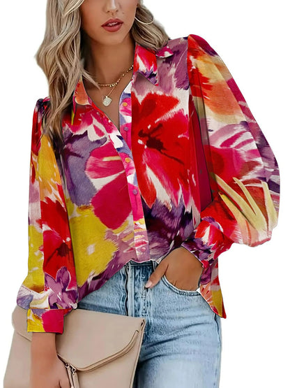 Zeagoo Womens Shirts Button Down Printed Lantern Long Sleeve Blouse Fashion Casual Tops 2025
