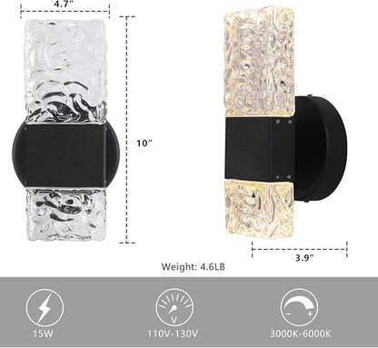 HuisMier Black Crystal Wall Sconces, Modern 3000K-6000K Dimmable LED Wall Light Fixtures with Remote, K9 Crystal Vanity Wall Lighting for Bathroom Bedroom Living Room Stairway Hallway, Hardwired