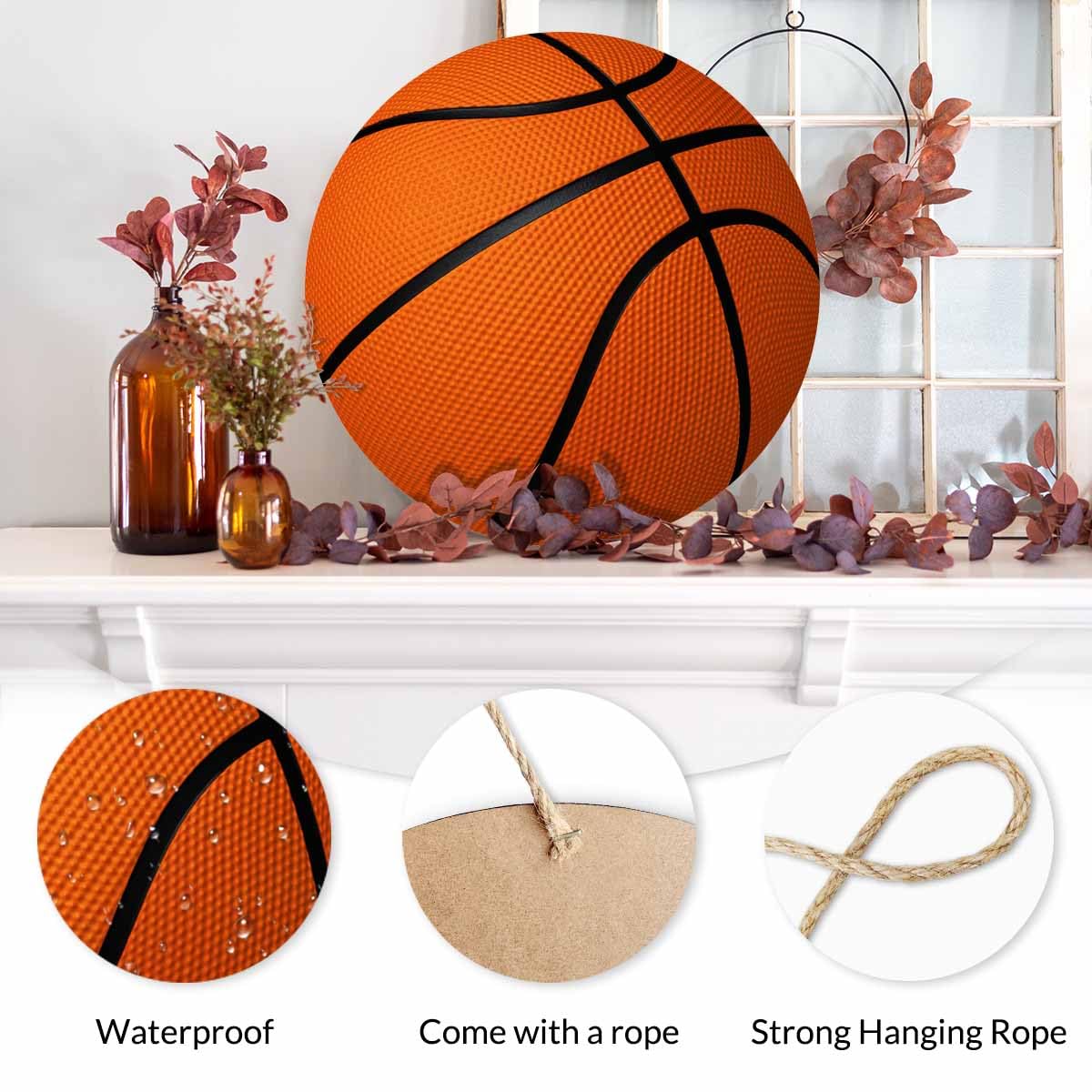 Beabes Welcome Front Door Sign Decor Basketball Pattern 12in Wooden Sign Suitable for Home/Wall/Porch Decoration