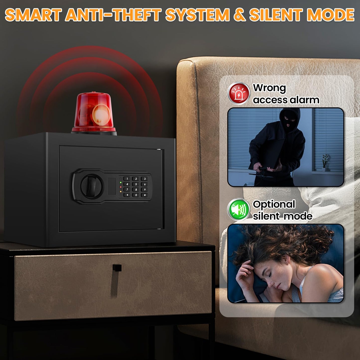 9.84"H Small Safe Box for Personal Privacy, 1.2 Cu Ft Security Safe with Fireproof Money Bag, Digital Safes with Combination Lock and Removable Shelf for Home Money Cash Medicine Documents