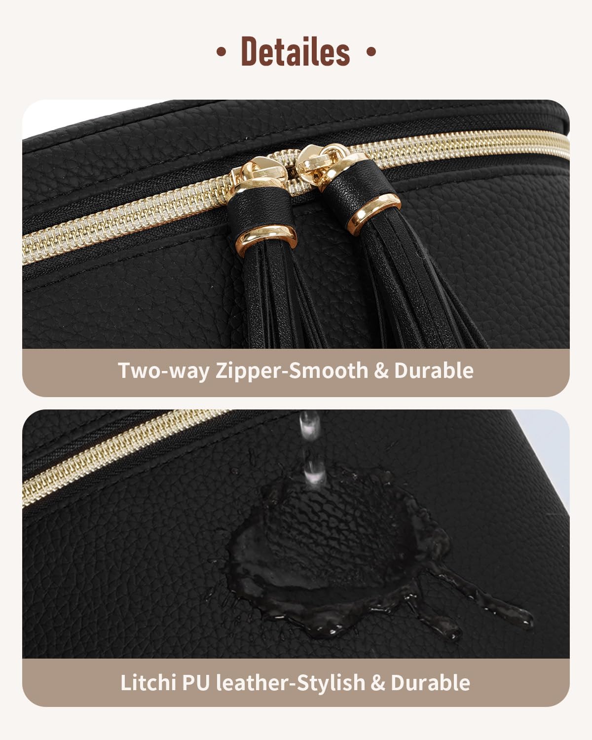 Wandering Nature Travel Makeup Bag for Women, Structured Vanity Case with Wipe-Clean EVA Interior & Removable Divider, Brush Loops, Fold-Flat PU Leather Makeup Case with Handle