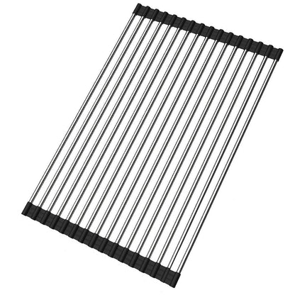 Ahyuan Roll up Dish Drying Rack Over The Sink Kitchen Roll up Sink Drying Rack Portable Dish Drainer Foldable Dish Drying Rack (Warm Gray, 17.8''X17'')