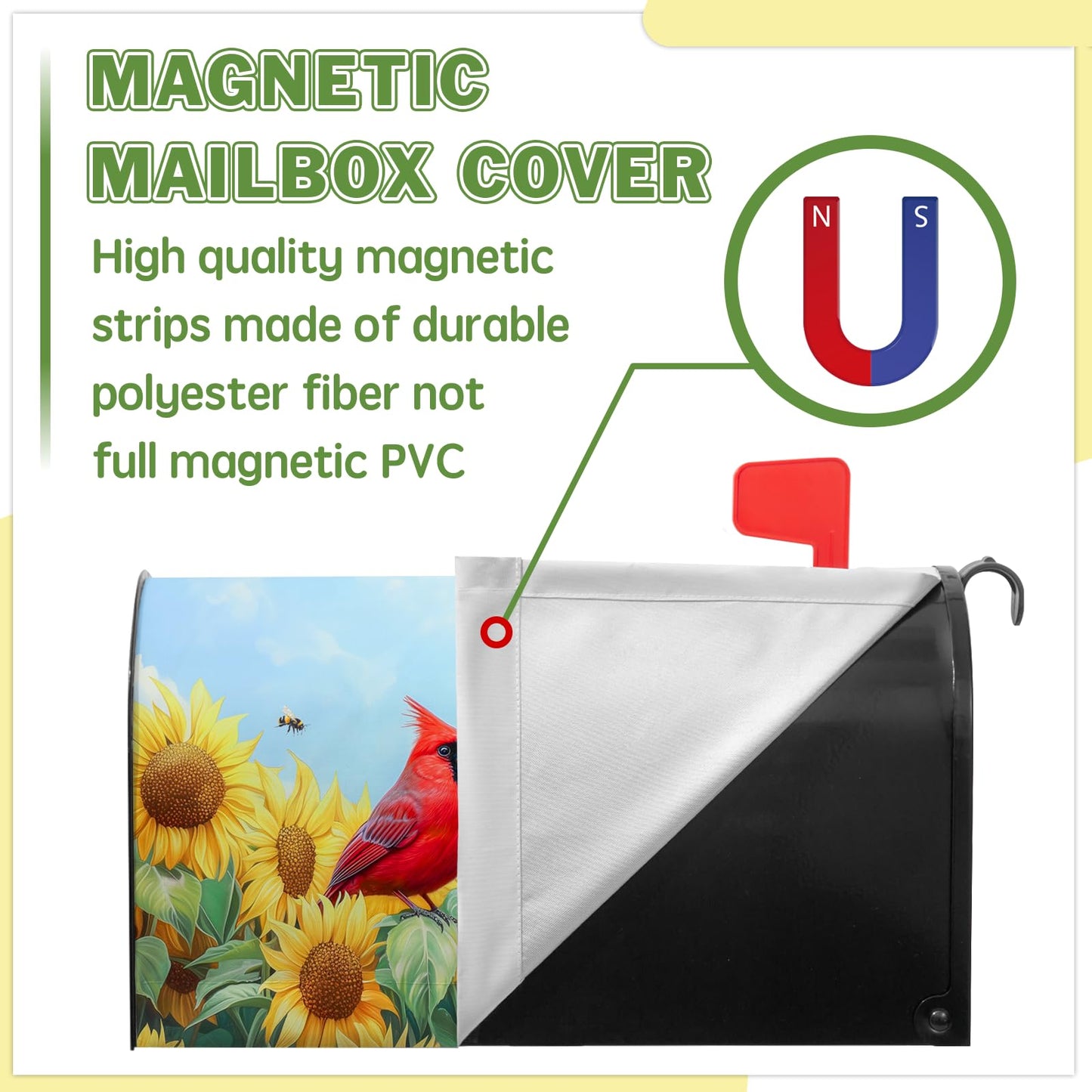 Cardinal Birds Mailbox Cover Summer Mailbox Covers Magnetic Standard Size 21x18 inch Sunflower Bee Butterfly Mail Box Covers for Outdoor Farmhouse Garden Yard Decor Red Bird