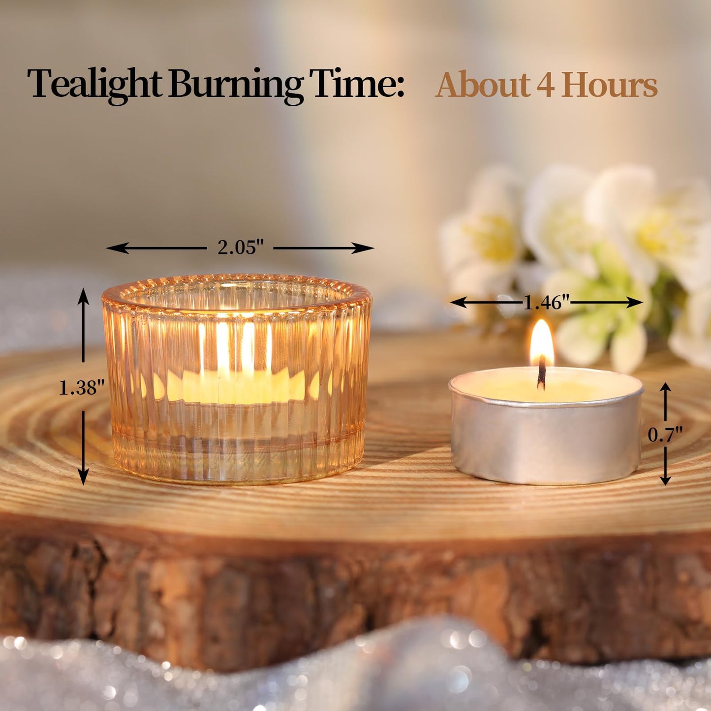 HAVITI 18 Pcs Gold Tealight Candle Holders with 18PCS Tealights, Glass Votive Candle Holders Set for Table Centerpiece, Home Decor and Party Supplies