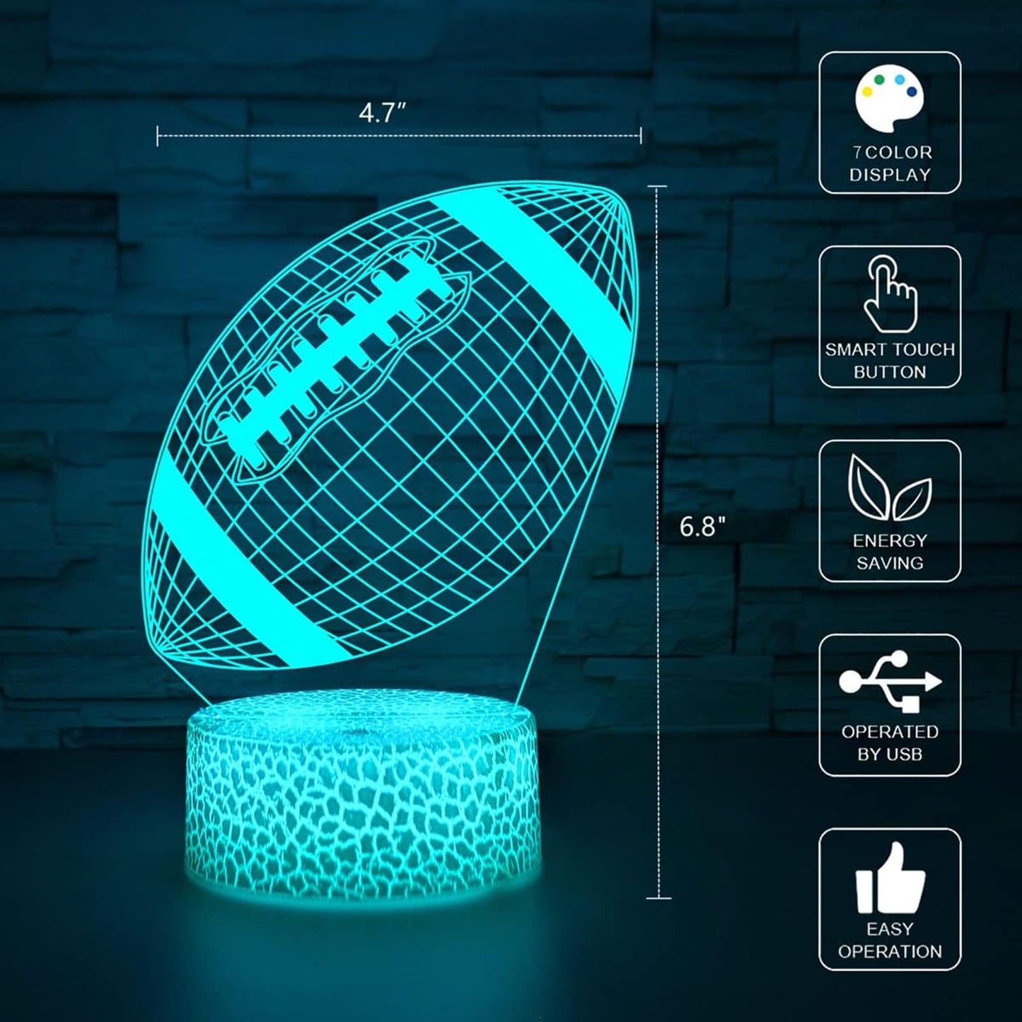 i-CHONY Football Gift Night Light for Kids Boys Girls Teens,Dimmable Led 3D Illusion Lamp,Birthday Holiday Xmas Gift,Football Sport Fan Children's Room Decorations