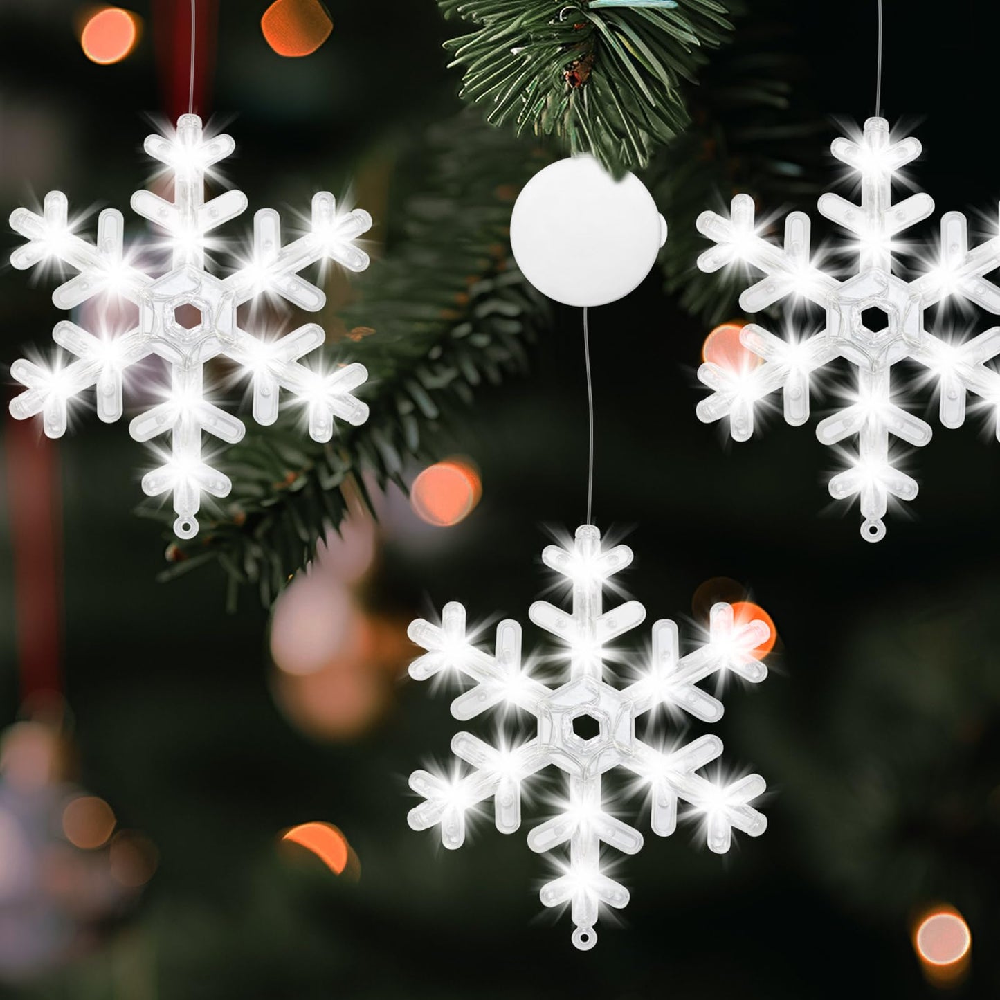 GAOJIETXD1 3 PCS Christmas Window Lights, Snowflake Hanging Lights with Timer Flashing Modes, Indoor Outdoor Xmas Decor for Home Party