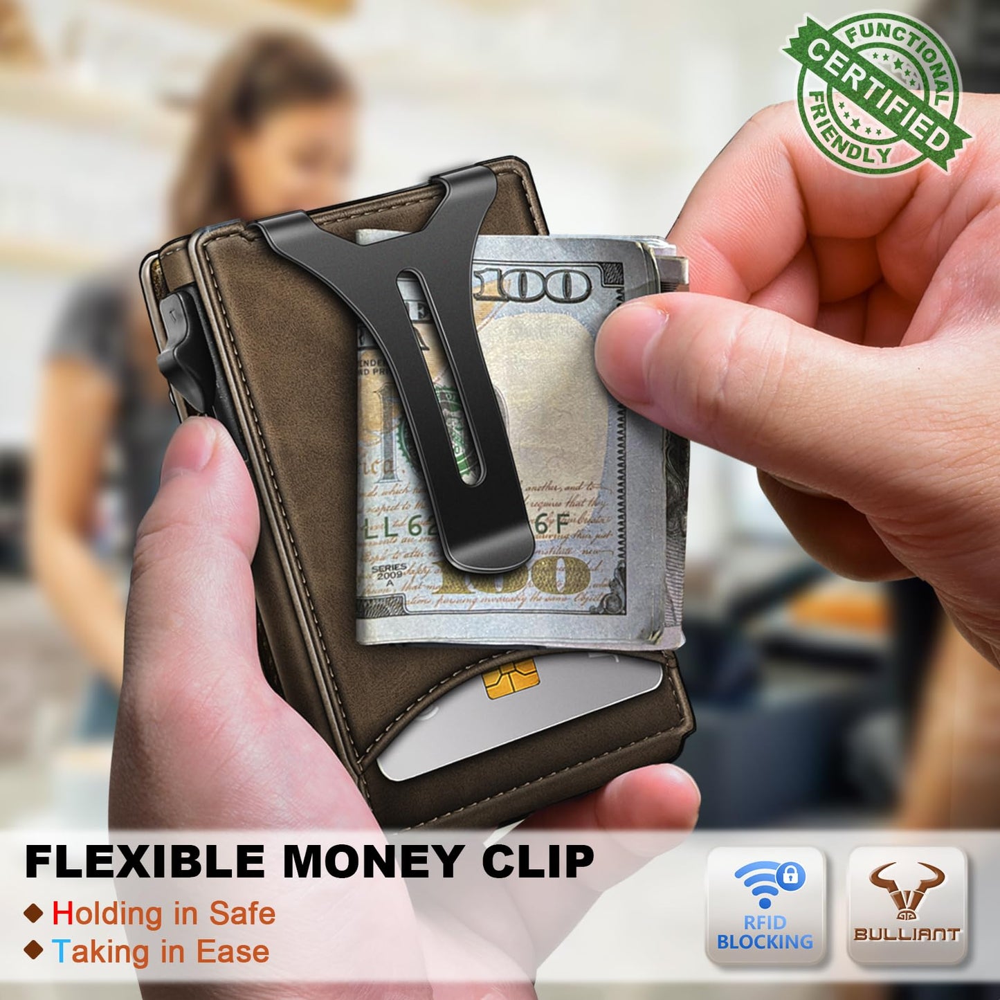 BULLIANT Men Wallet,Magnetic Metal Wallet Money Clip 9Cards Pop-up Access RFID Blocking