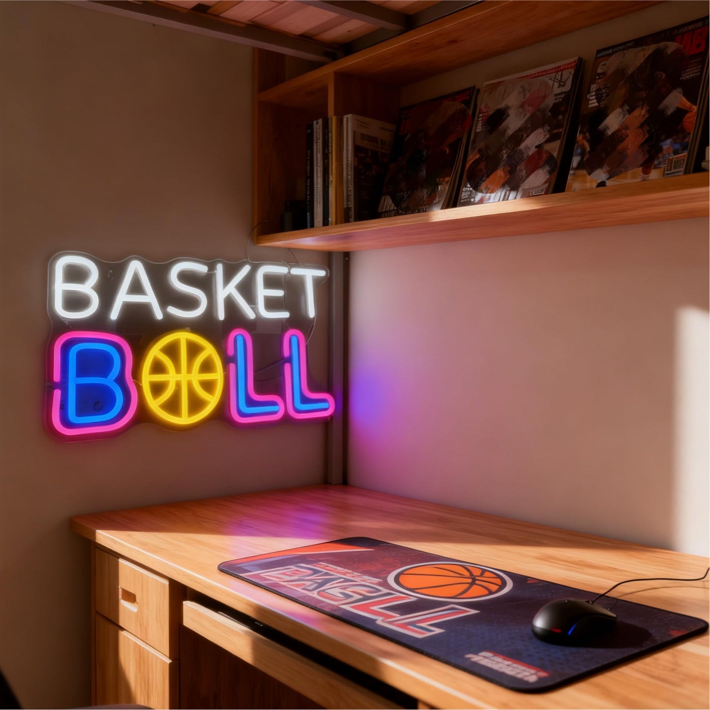 Basketball Neon Sign - USB Powered Dimmable Decorative Neon Light for Bedroom Game Room Man Cave Gym Wall Table Decor Sports Theme Party Decorations 15.7 x 9.4 In