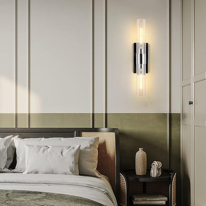 Bathroom Vanity Light Fixtures, Glass Tube Wall Sconces, Brushed Brass Base, Bathroom Wall Lights, Bedroom Bedside Wall Light, Wall Lamp For Dressing Table, Living Room, Hallway, Bulb Included