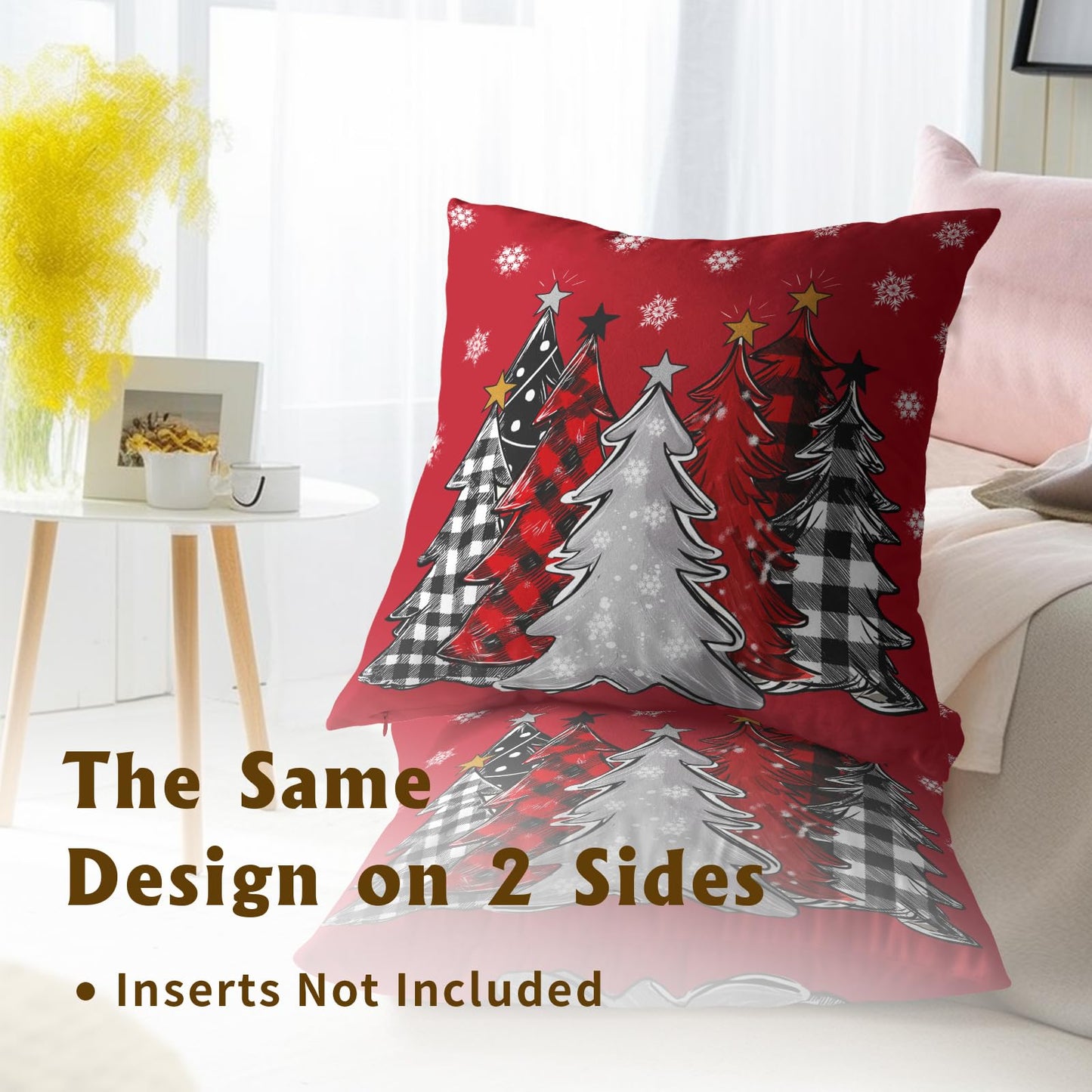 Christmas Pillow Cover 16x16 Inch Merry Christmas Tree Red Throw Pillow Cover Set of 2 Winter Snowflake Decorative Pillow Cases Farmhouse Xmas Holiday Checked Cushion Case for Sofa Home Decor