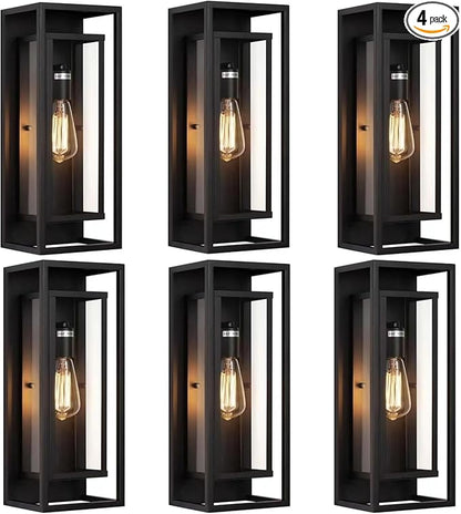 6 Pack 18 inches Outdoor Wall Lantern Light Fixture, Large Black Exterior Waterproof Wall Sconce, Anti-Rust Mount Porch Light with Clear Glass,E26 Socket