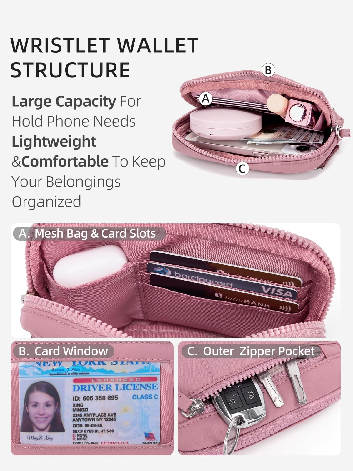 WESTBRONCO Wristlet Wallets for Women – RFID Blocking Quilted Nylon Phone Wallet Clutch, Zip Around Card Holder Purse for Travel & Everyday Use