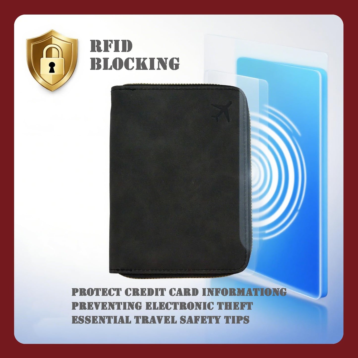 Passport Holder with Tether and Carabiner to Prevent Loss and Theft, Rfid Passport Holder for Travel, Passport Cover, Wallet & Case for Men and Women (Black -Tether and Carabiner)
