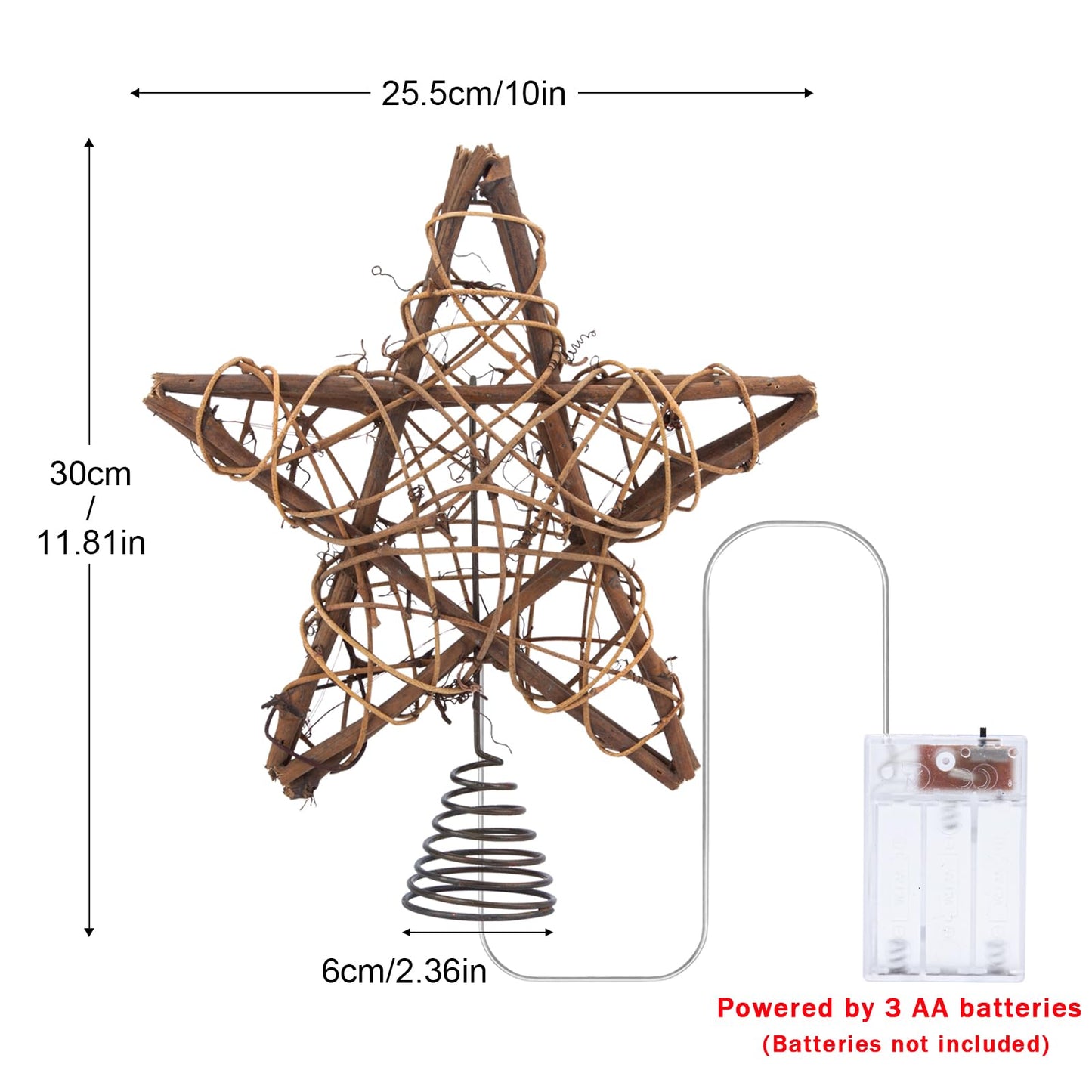 Christmas Tree Topper Farmhouse Christmas Decor Christmas Tree Decorations Rattan Natural Christmas Tree Star with 10 Warm LED Lights for Rustic Christmas Ornaments Holiday Seasonal Decoration 10 Inch