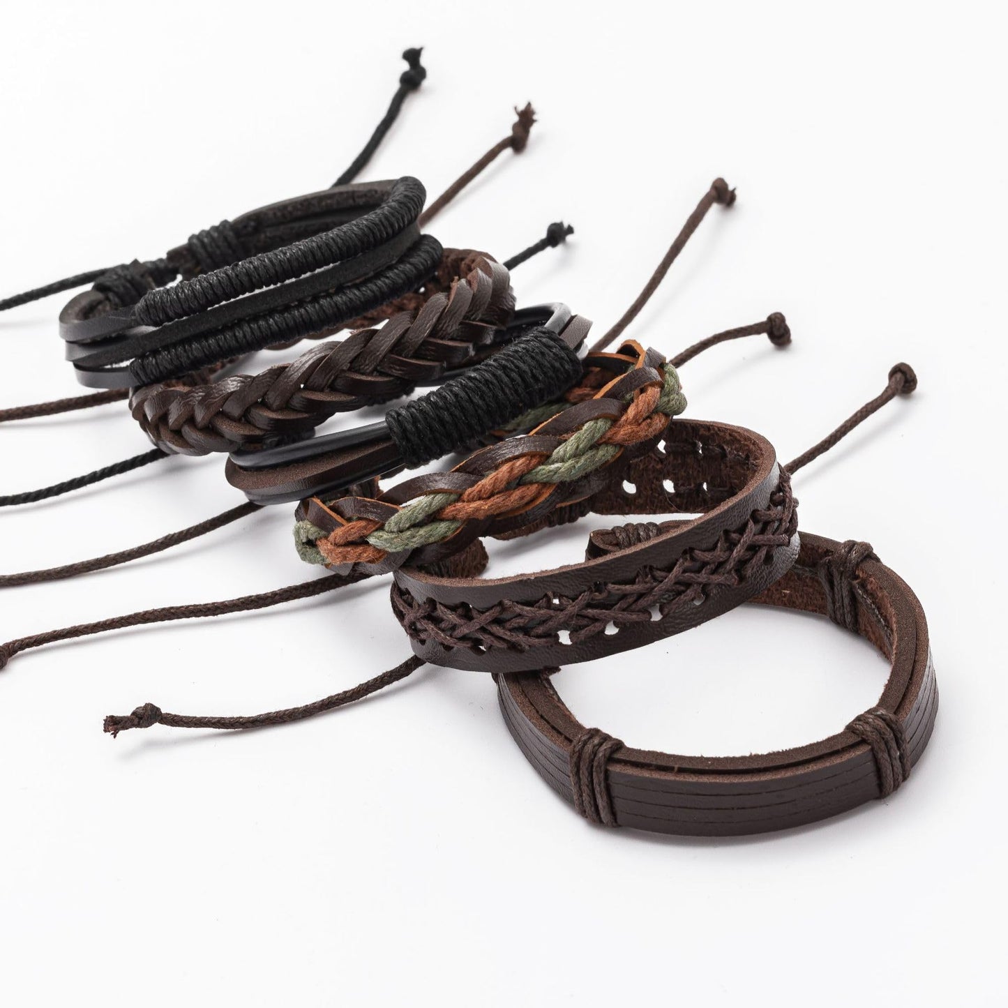 PINKPIN 24Pcs Adjustable Braided Leather Bracelets for Men Women Wrap Cuff Bracelet Cords Ethnic Tribal Handmade Wrap Wristband Bracelets Set