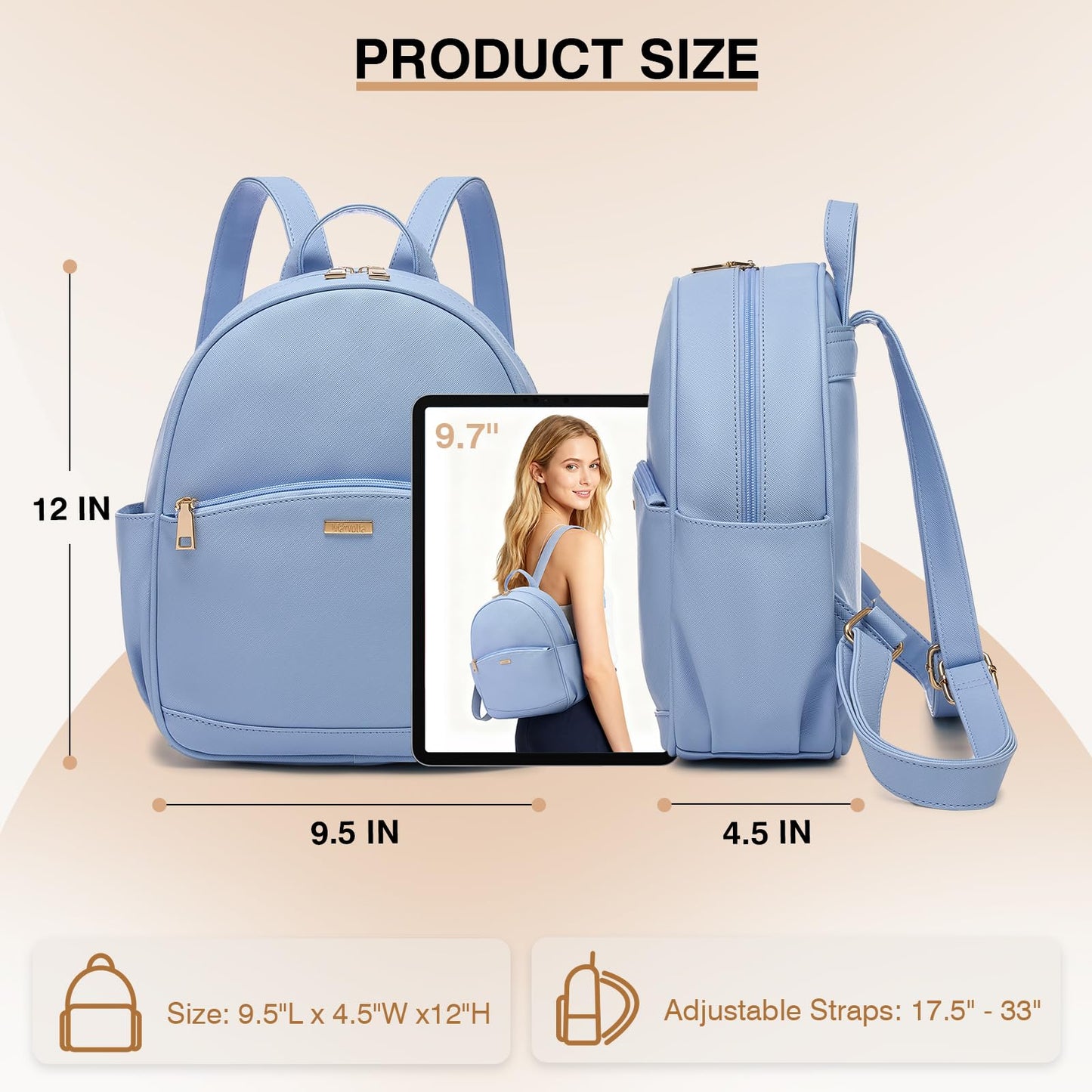 Marvolia Mini Backpack for Women - Leather Backpack Cute Backpacks with Multiple Pockets for Travel College Work - Blue