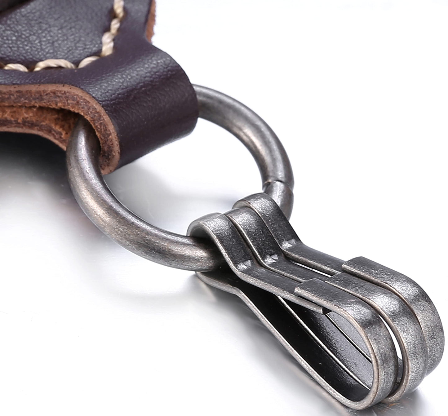 Marino Avenue Leather Keychain For Men, Single Letter Alphabet with Easy Clasp - F - Rich Brown - One Size