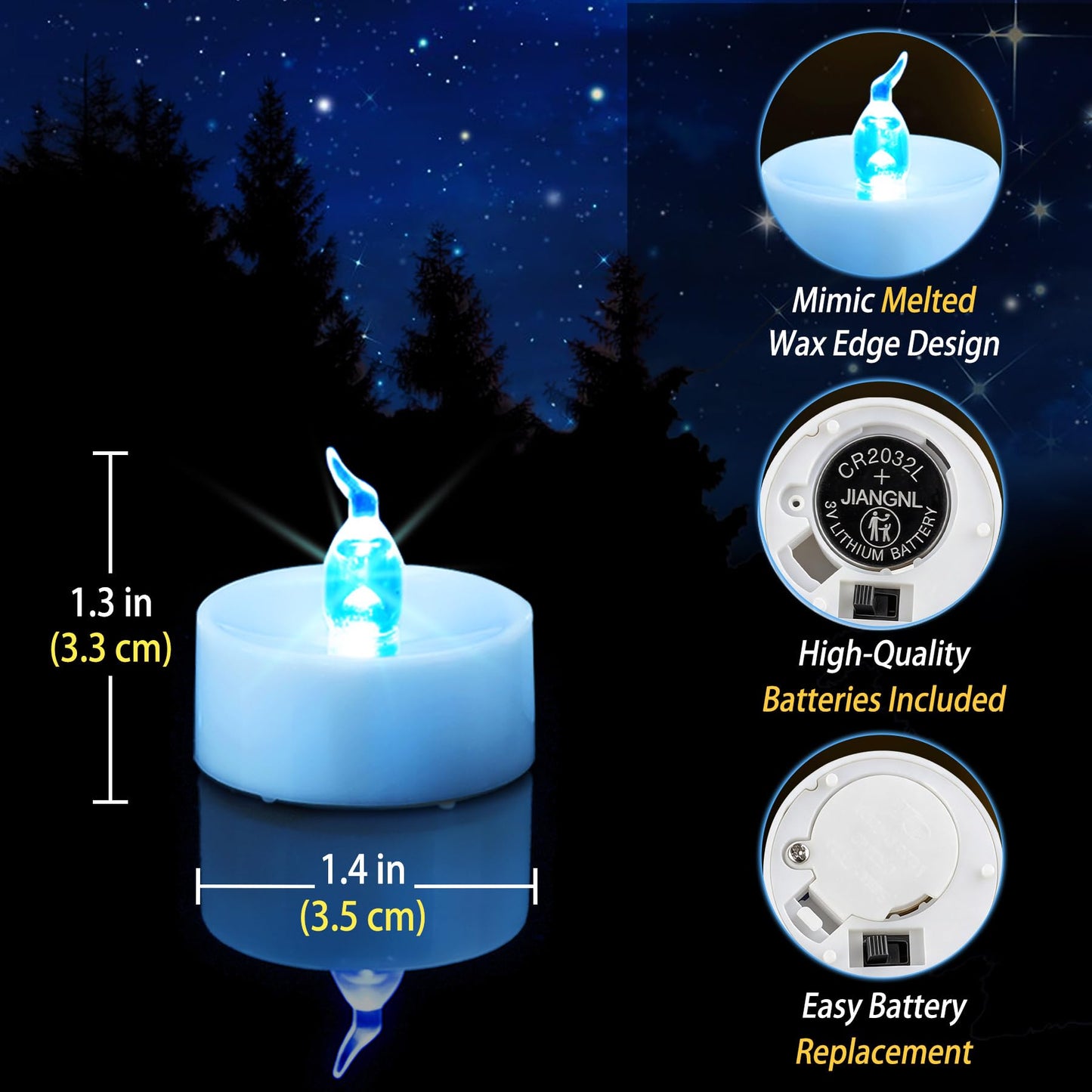Yakpo 36 Pack Blue LED Tea Light Battery Operated, Flameless Blue Flickering Votive Tealight, Electric LED Fake Candle Bulk for Wedding, Party, Christmas, Halloween Pumpkin Lights Decorations